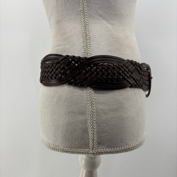 Womens Plus Sz 2XL Brown Leather Weaved Belt Wide Boho Casual - Picture 4 of 11